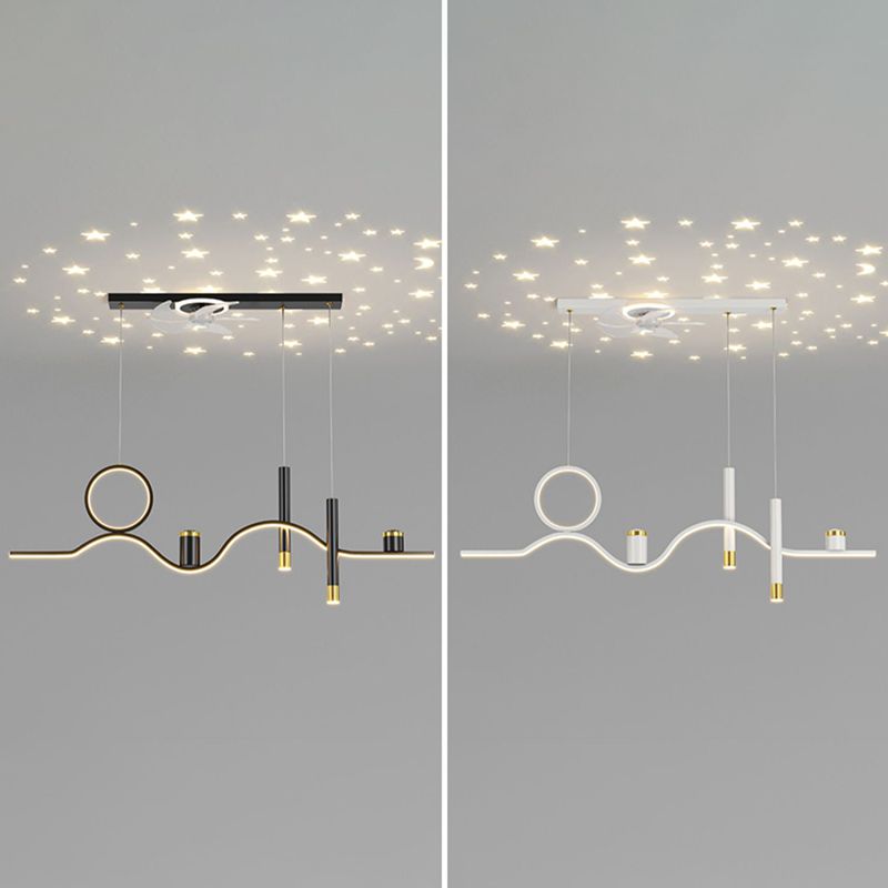 LED Linear Modern Fan Ceiling Metal and Acrylic Ceiling Fan Light in Black / White