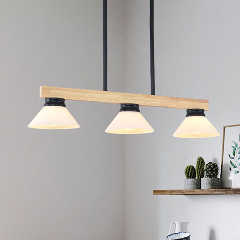 Wooden Cone Shade Island Chandelier 3/4 Heads Nordic Style Linear Pendant Light over Kitchen Island
