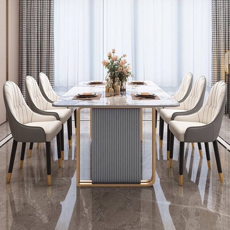 Traditional Luxury Dining Table Sintered Stone Rectangle Table with Gold Frame