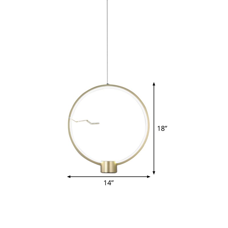 Ring Metal Hanging Pendant Light Minimalist LED Gold Ceiling Lamp Fixture in White/Warm Light