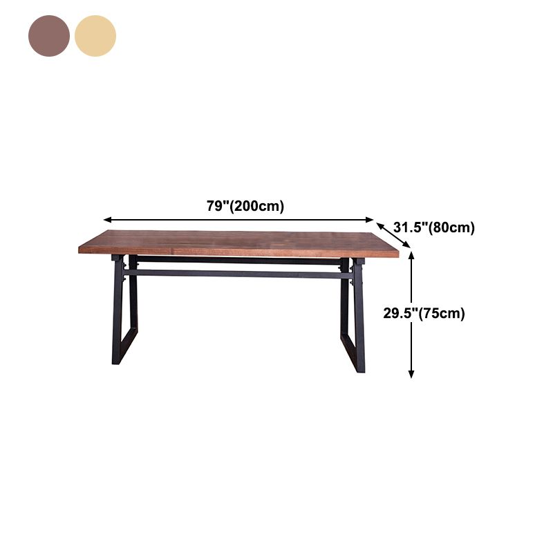 Industrial Pine Wood Table for Restaurant Rectangle Table with Metal Double Pedestal