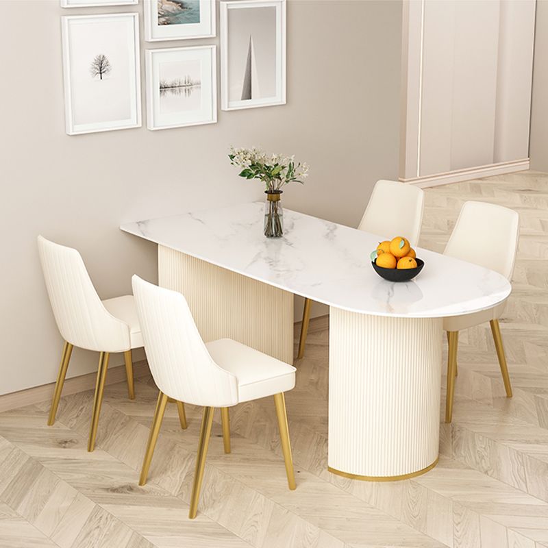 Modern Stone Dining Table Oval Iron Table with Double Pedestal Table