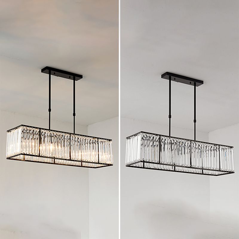 Modern Rectangle Shade Island Pendant Clear Crystal Island Light for Dinning Room