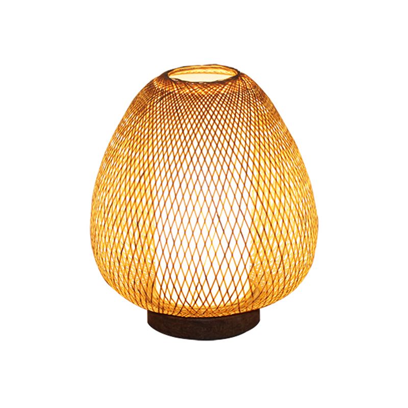 1 tâche de tête de chambre à coucher léger en bois asiatique petite lampe de bureau avec une teinte en bambou artisanale