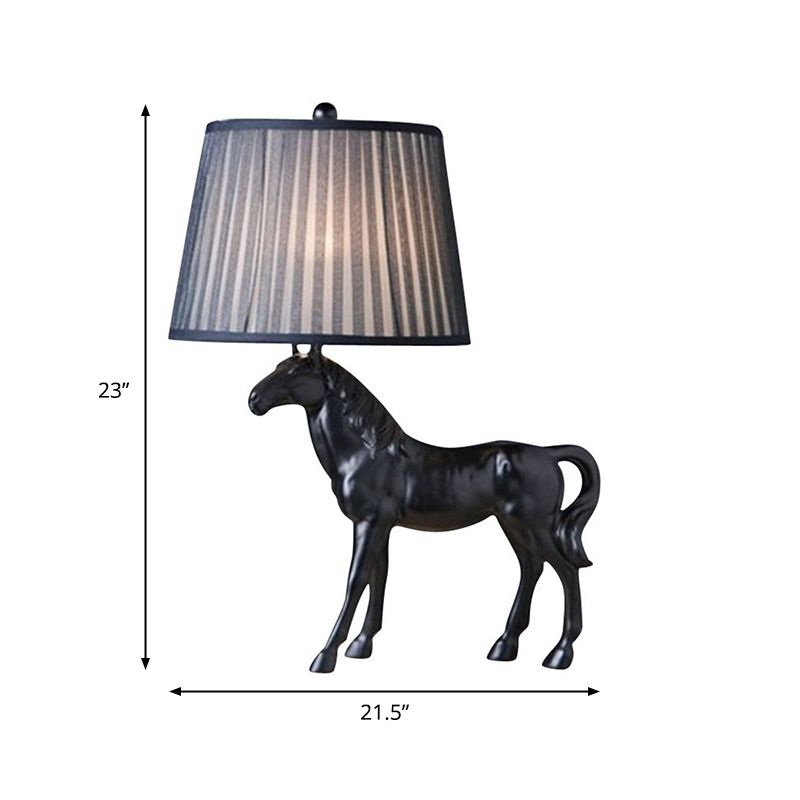 Lampe de nuit Steed Parlor en résine rustique, 1 ampoule, lampe de table noire avec abat-jour en tissu froncé