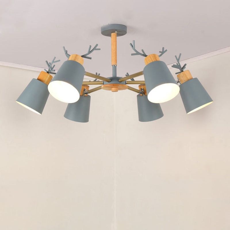 Nordic 6 Bulbs Antler Semi Flush Mount Cone Ceiling Light Fixture with Metal Shade