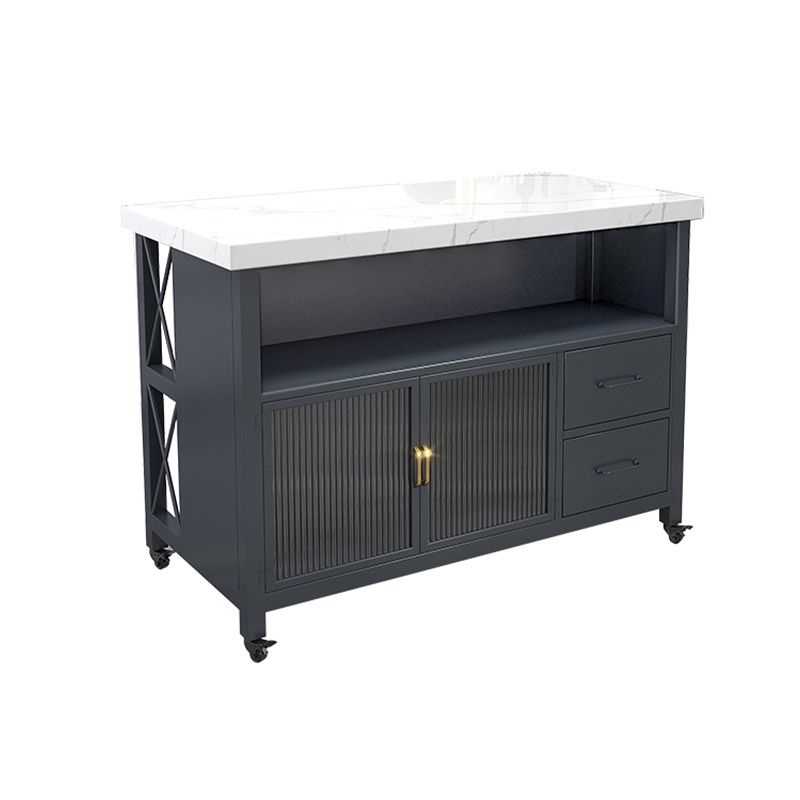 Modern Kitchen Island Table Dining Room Prep Table with Storage Cabinet
