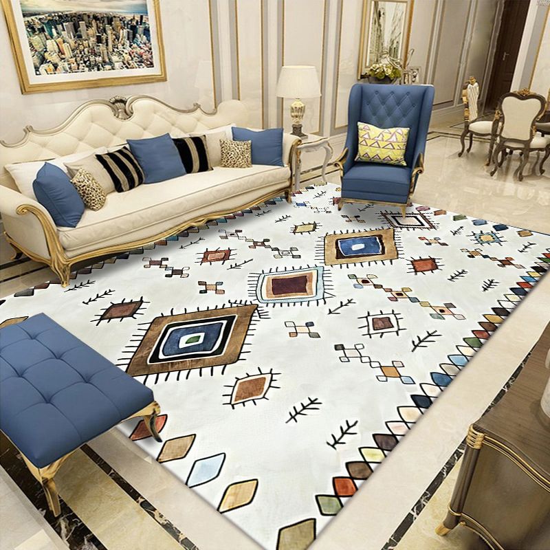 Navy Shabby Chic Rug Polyester Graphic Rug Non-Slip Backing Rug for Living Room