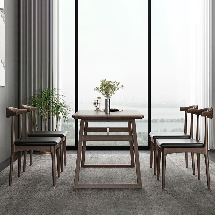 1/5/7 Pcs Ash Wood Modern Dining Set with Rectangle Table and Wooden Chairs Dinette Set