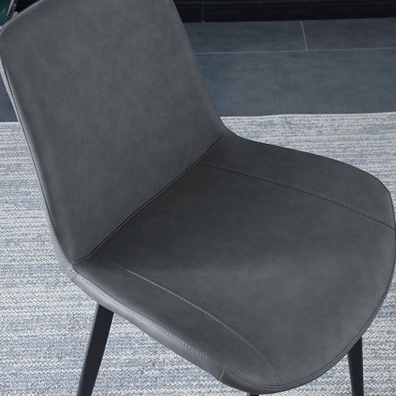 Contemporary Home Leather Side Chair Solid Back Dining Chair with Black Legs