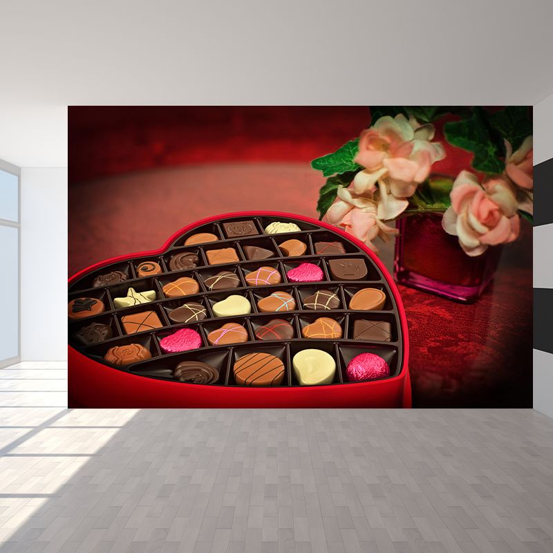 Valentine's Day Chocolate Mural Wallpaper Contemporary Wall Covering for Dessert Shop