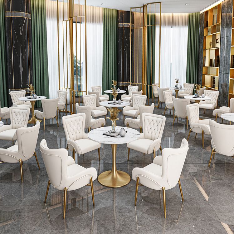 Round Golden Base Dining Table Glam Stone Table for Dining Room