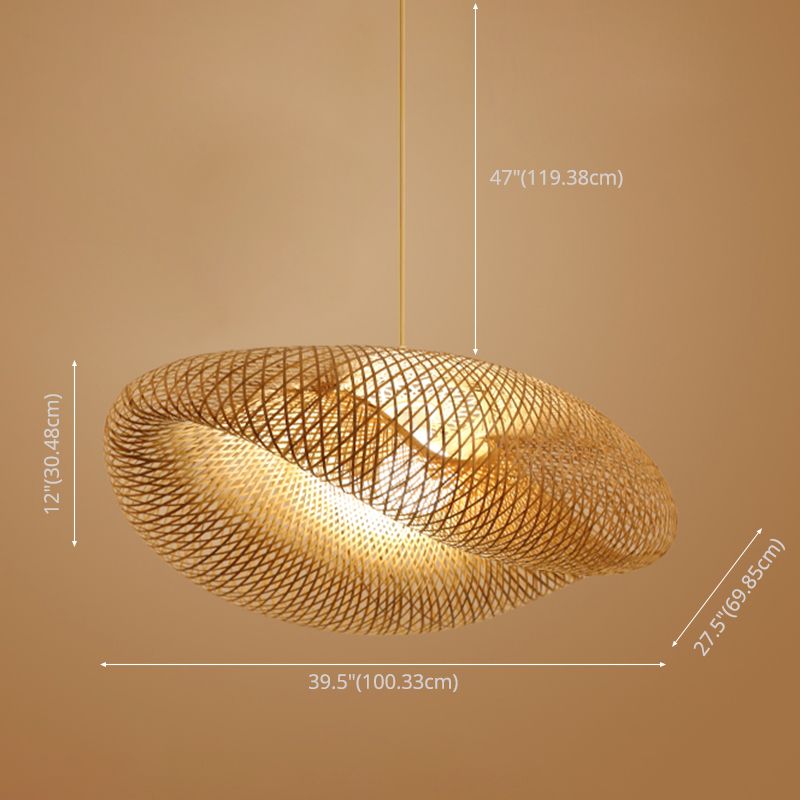 Japanese Bamboo Pendant Light Geometric Ceiling Light Fixture for Tea Room