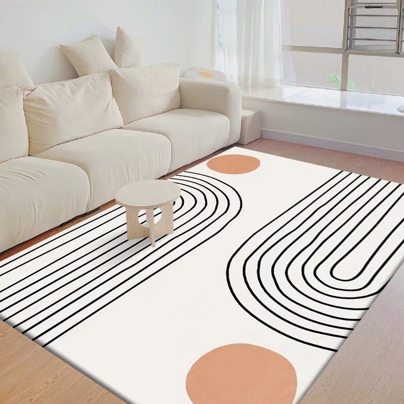 Green Modern Rug Polyester Irregular Line Rug Washable Rug for Drawing Room