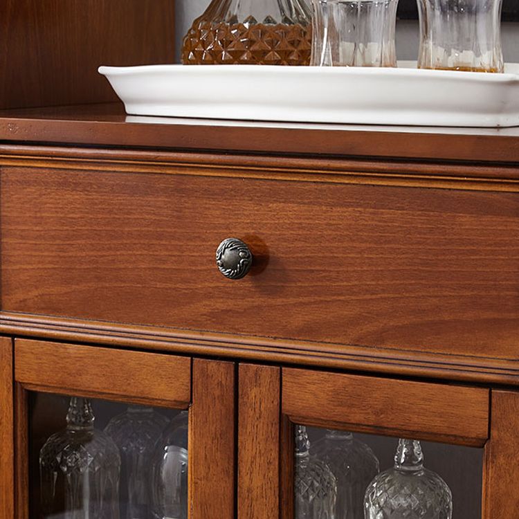 Modern Display Stand Glass Doors Rubberwood Hutch Buffet for Living Room