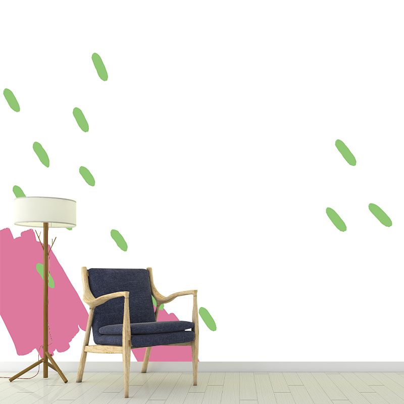 Raindrops Painting Mural Decal Childrens Art Smooth Wall Decoration in Pink-Green