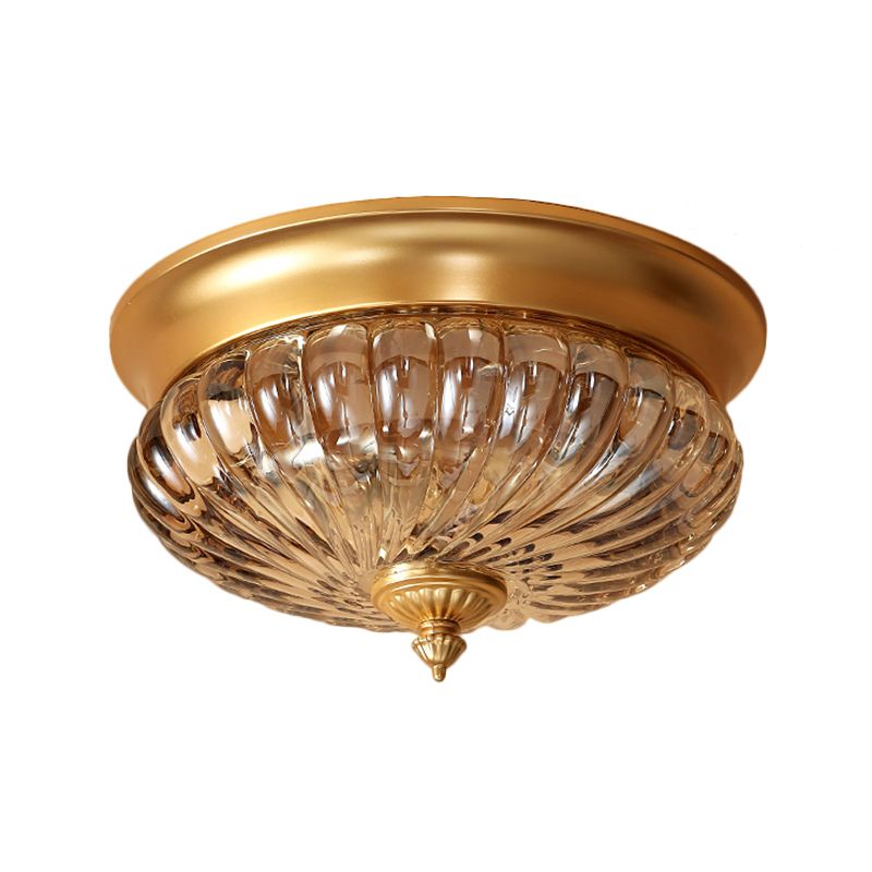Lampe encastrée à 2 têtes en laiton, plafonnier à dôme en verre prismatique colonialisme pour couloir, 10 "/ 12" W
