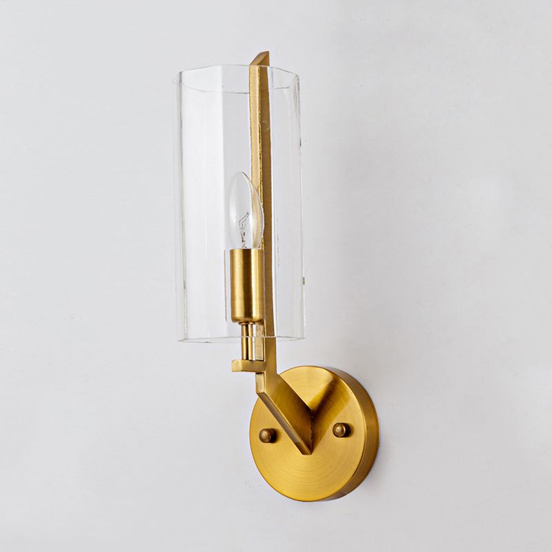 1/2 Bulbs Tube Sconce Lamp Tradition Clear Glass Wall Lighting Fixture in Gold for Bedside