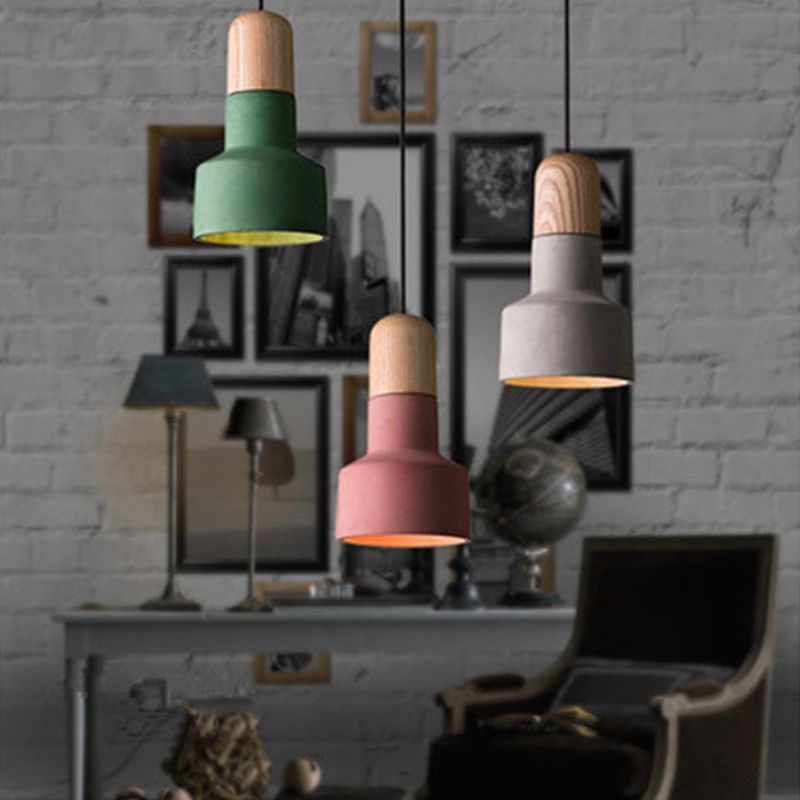 1-Light Creative Ciment Hanging Light Modern Simplicité Pendentif Pendant en bois pour les restaurants de bar