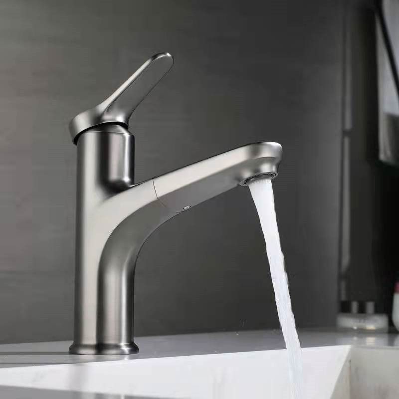 Modern Style Vessel Sink Faucet Lever Handle Copper Retractable Low Arc Vessel Faucet