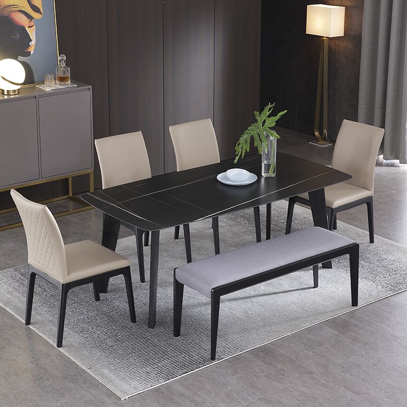 Rectangle Black Dining Table Sintered Stone Table Industrial with 4 Legs