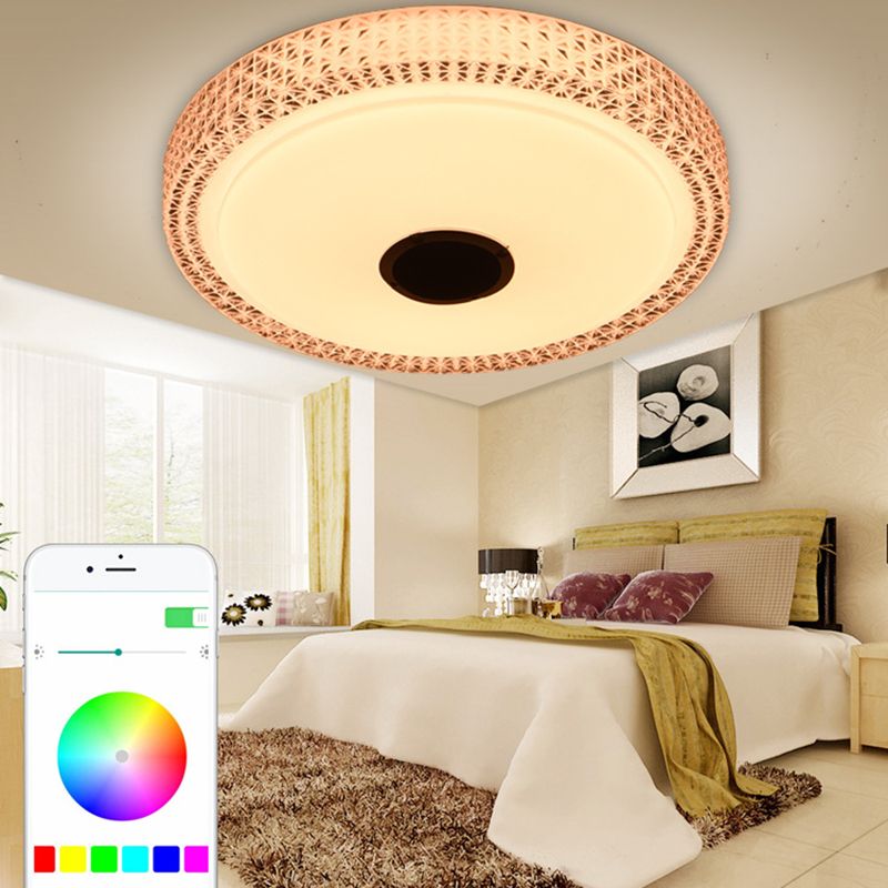 Weiße kreisförmige WLAN-Deckenleuchte, moderne LED-Acryl-Unterputzleuchte für Schlafzimmer