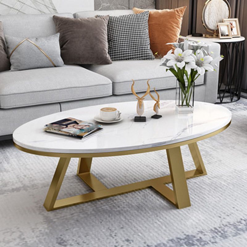 Modern Rectangular Slate 4 Legs Coffee Table White Champagne Cocktail Table