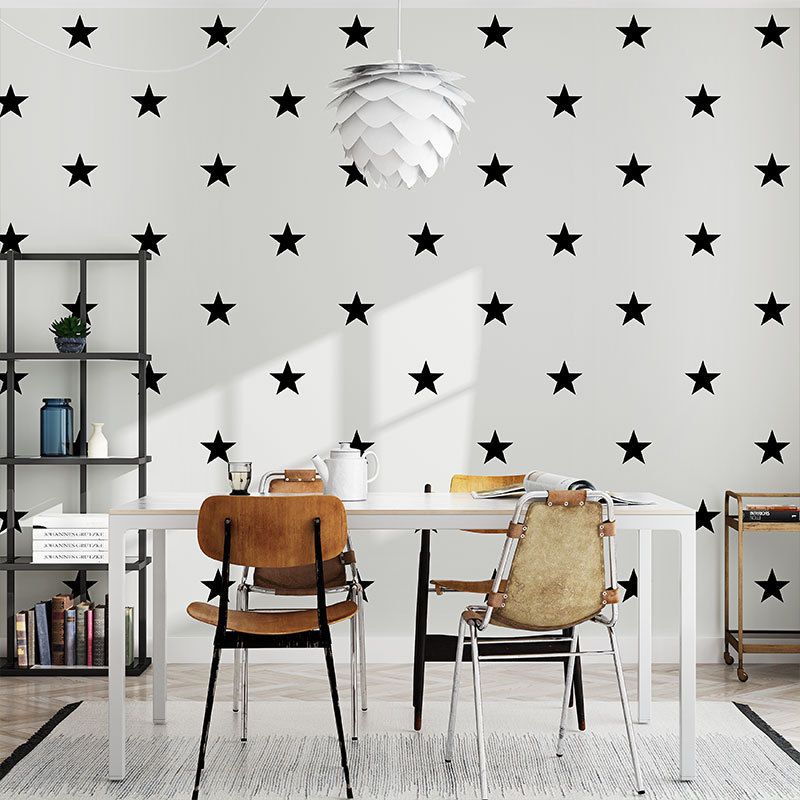 Non-Woven Wallpaper with Simple Stars, Black and White, 20.5" by 33'