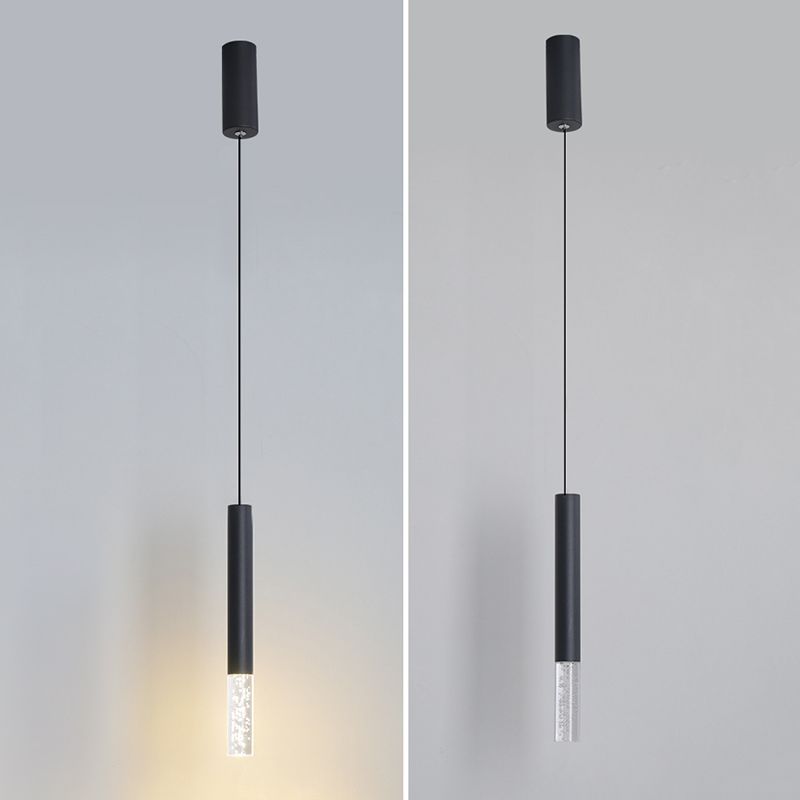 Black Cylindroid LED Pendant Light in Modern Simplicity Wrought Iron Hanging Lamp with Acrylic Shade