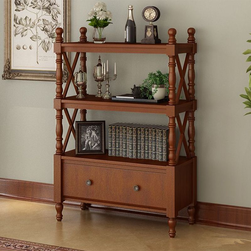 Contemporary Wooden Bookshelf Standard Closed Back Bookcase with 1 Drawer