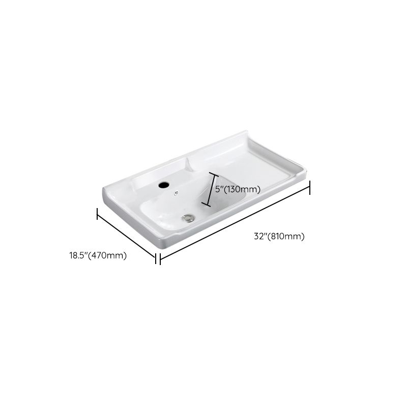 Modern Drop-in Bathroom Sink Rectangular Porcelain with Overflow Vessel Sink
