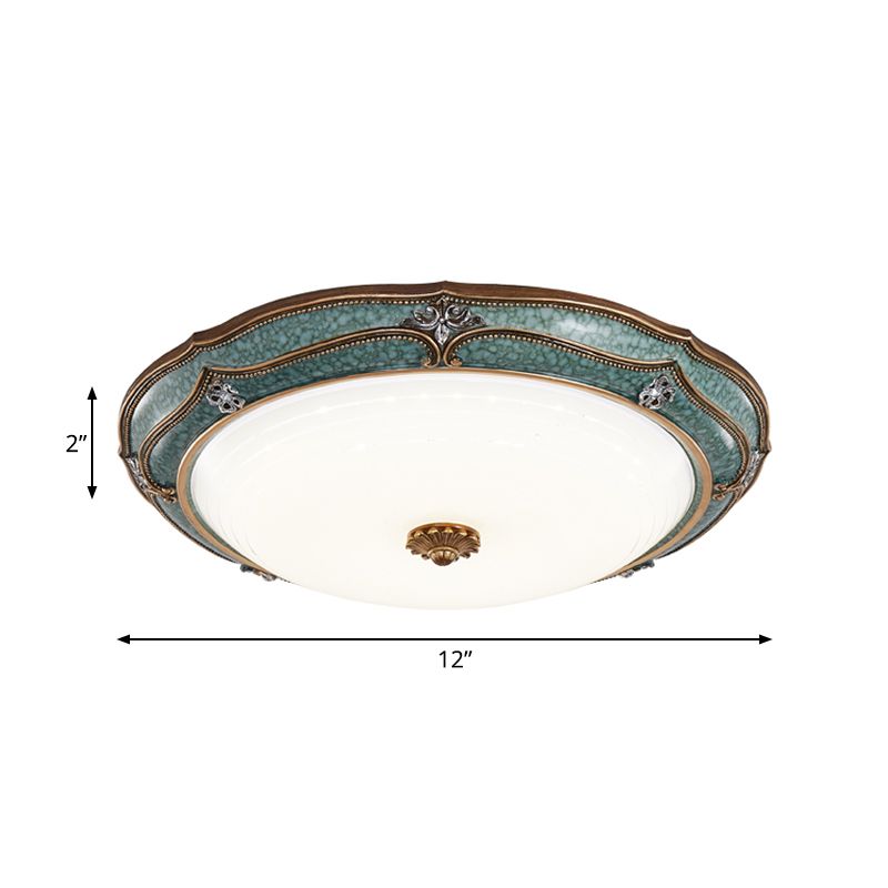 Flower/Crown Living Room Flush Mount Lamp Classic Milky Glass LED Green Ceiling Lighting