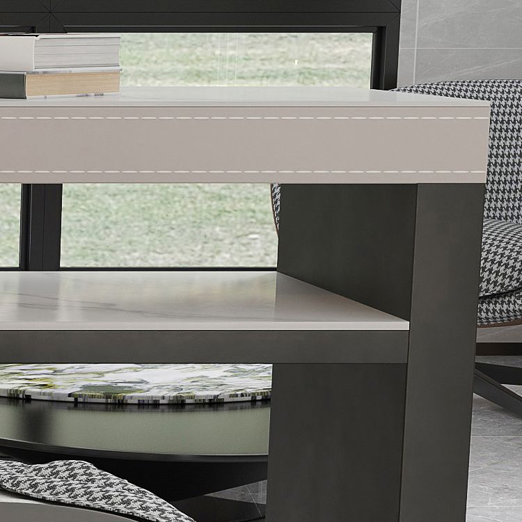 Industrial Counter Height Set 1/2/3 Pcs Stone and Leather Bar Table with Backless Stools