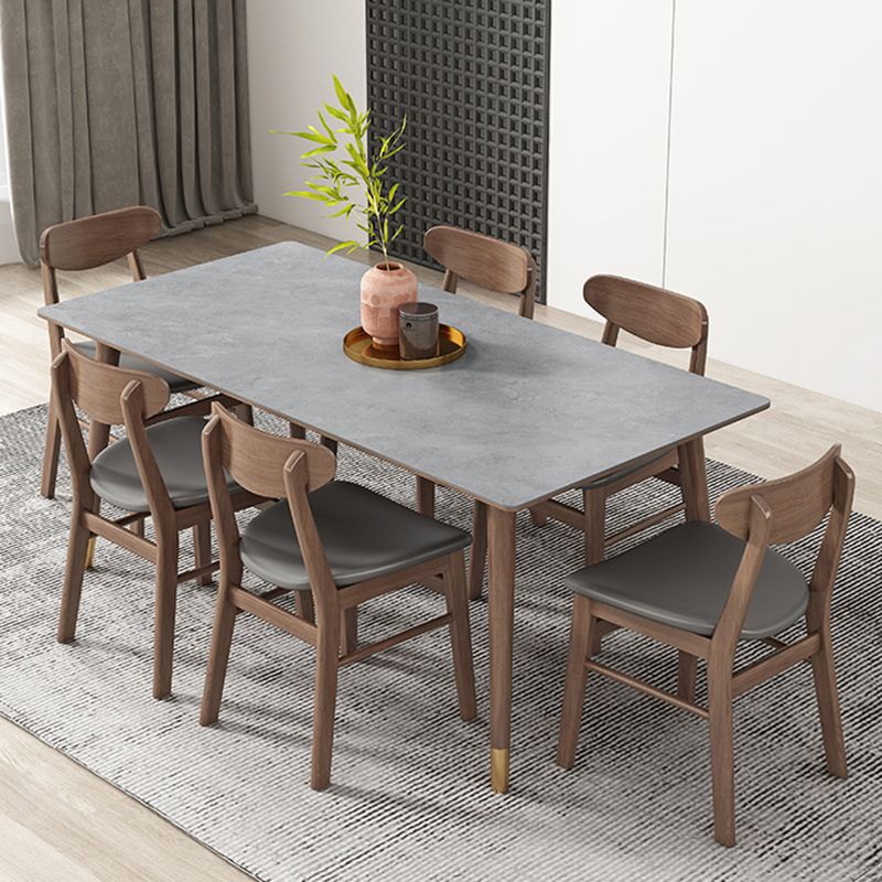 Mesa de comedor gris de cocina Mid-Century Mesa de comedor rectangular de piedra sinterizada con 4 patas