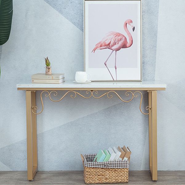 Glam Marble Console Table 12" W Rectangle Sled Accent Table for Hall