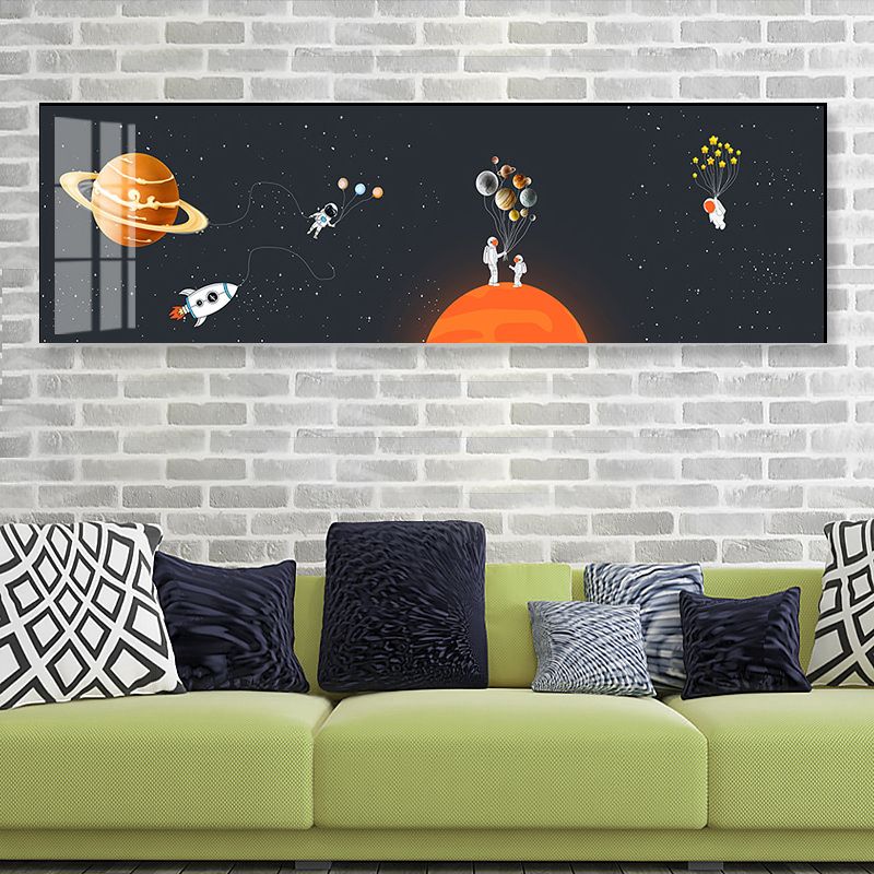 Toile d'art Spaceman et planète pour enfants, décoration murale texturée de couleur douce pour la maison