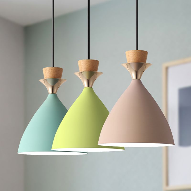 Macaroon 3 luces colgante verde-color-amarillo-amarillo tono de metal luz colgante con alambre colgante ajustable de 59 "