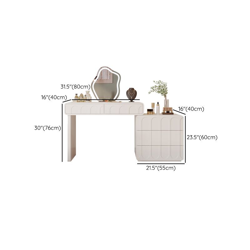 Lighted Mirror Makeup Vanity Desk in Wood Vanity Dressing Table Set for Bedroom