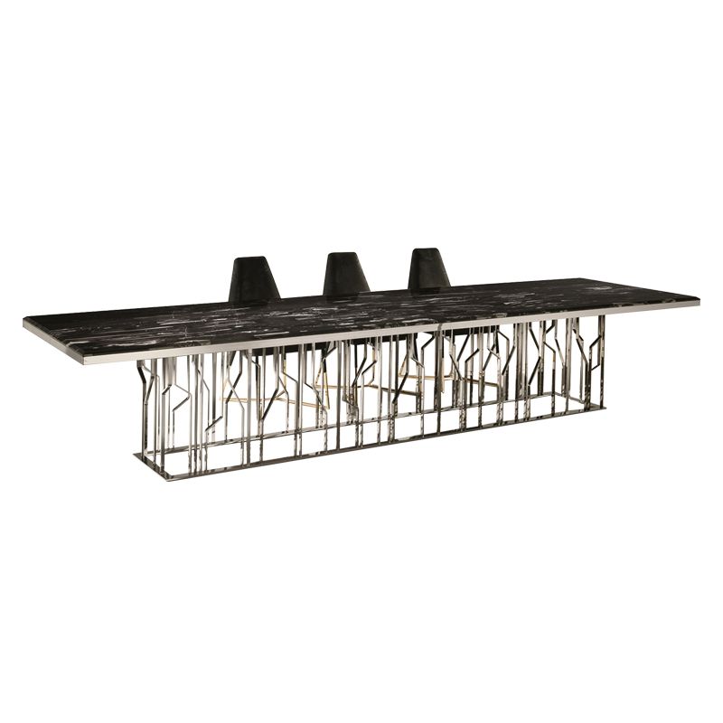 Luxury Style Marble Dining Table Single Pedestal Base Rectangle Table for Home