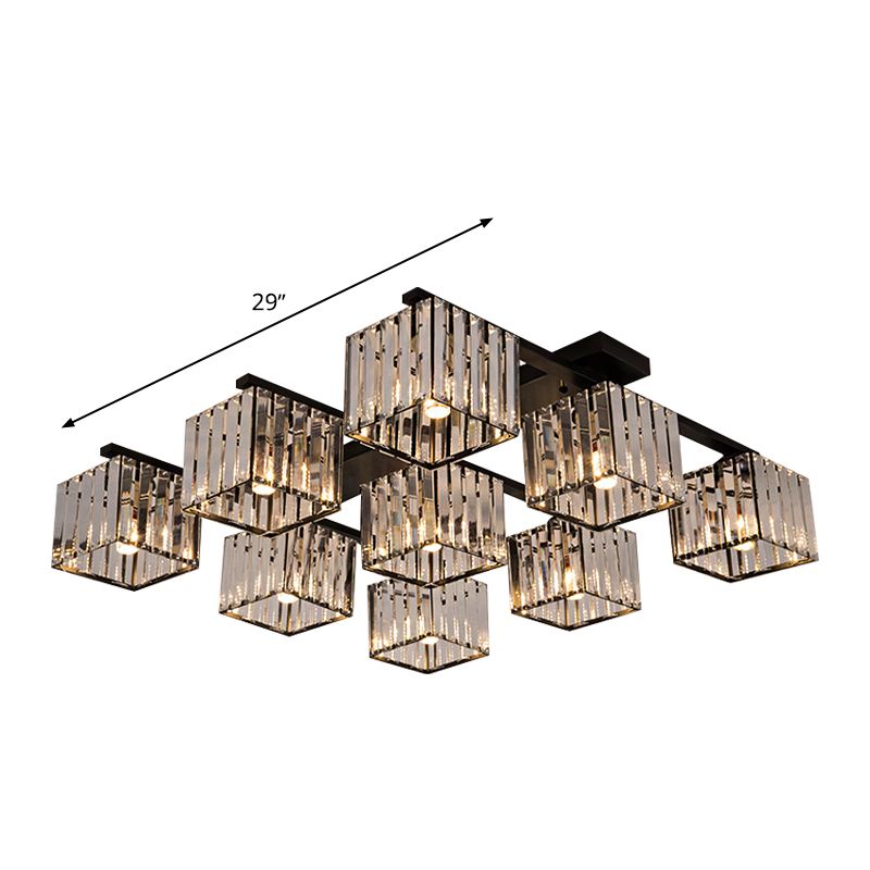 Accesorio de techo para sala de estar, barra de cristal de tres lados, cuadrado moderno, semiempotrado, 4/6/9 luces, en dorado/negro