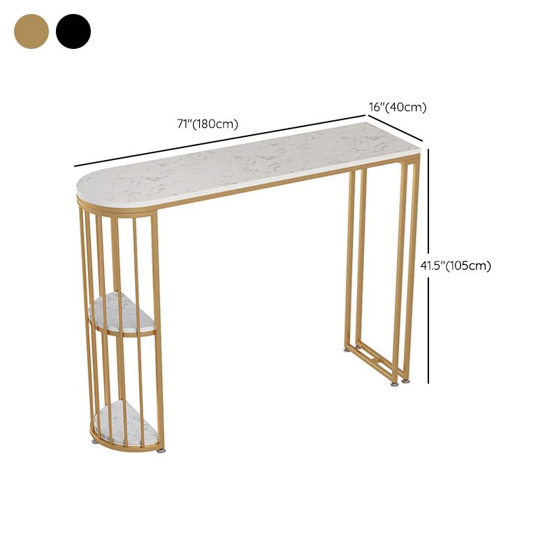 Glam Rectangle Dining Room Counter Table, Marble - 41.3" Bar Table with 2 Storage Shelves