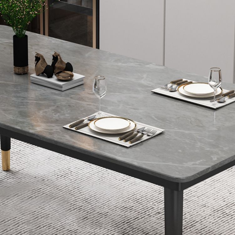 Traditional Luxury Rectangle Dining Room Table Sintered Stone Table with 4 Black Legs