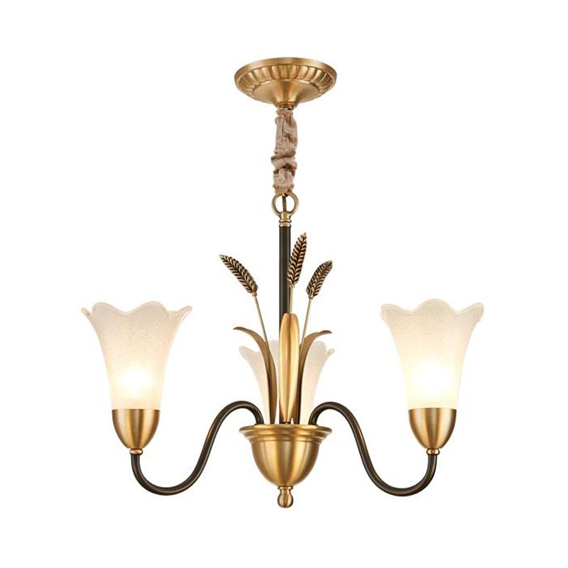 White Glass Floral Shaped Chandelier Traditional 6/8/12 Lights Study Room Hanging Ceiling Light in Brass