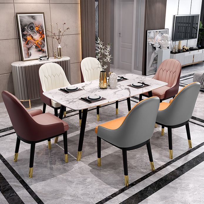 Sillas de comedor Glam, silla Parsons curvada de cuero con acabado mate para cocina