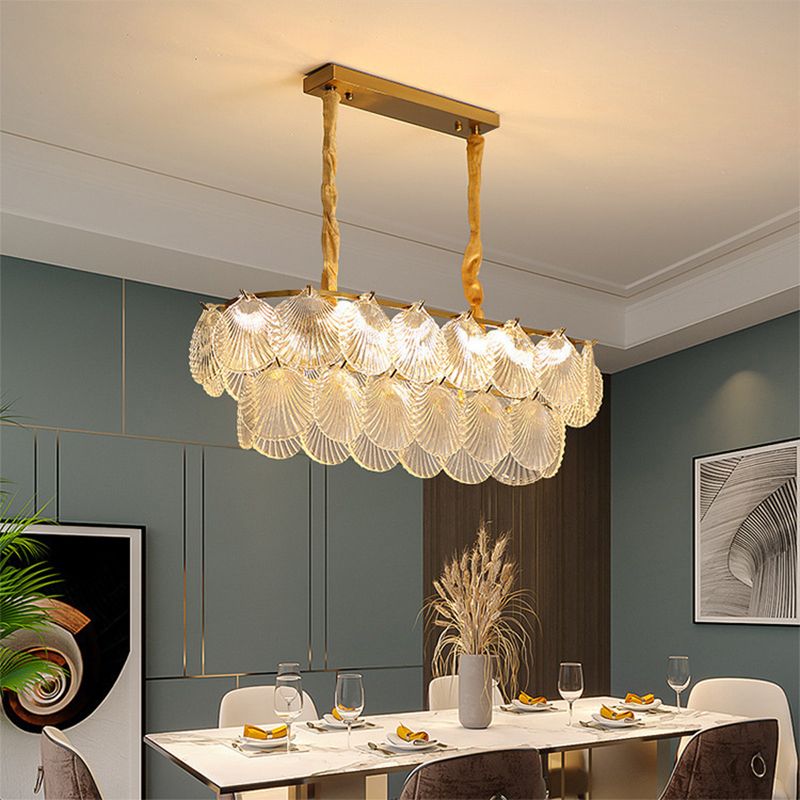 Modern Metal Ceiling Lamp Shell Shape Island Light with Glass Shade for Living Room
