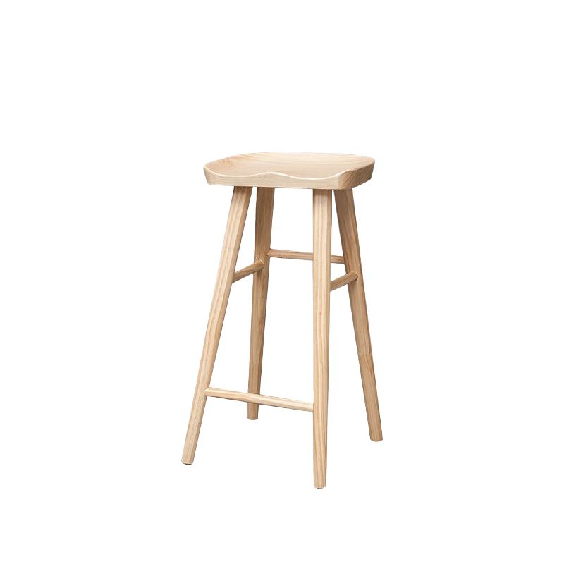 Modern Backless Counter Stool Wood Bar Stool with Pedal and Wooden Seat