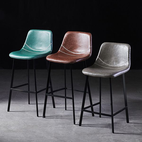 Modern Armless Backrest Counter Stool Iron Household Bar Stool with Leather Cushion