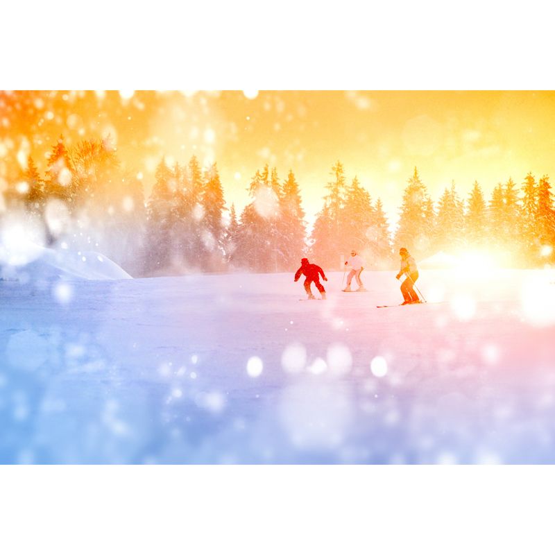 Lovely Kids Snow Skiing Mural Wallpaper for Bedroom, Yellow-Blue, Made to Measure