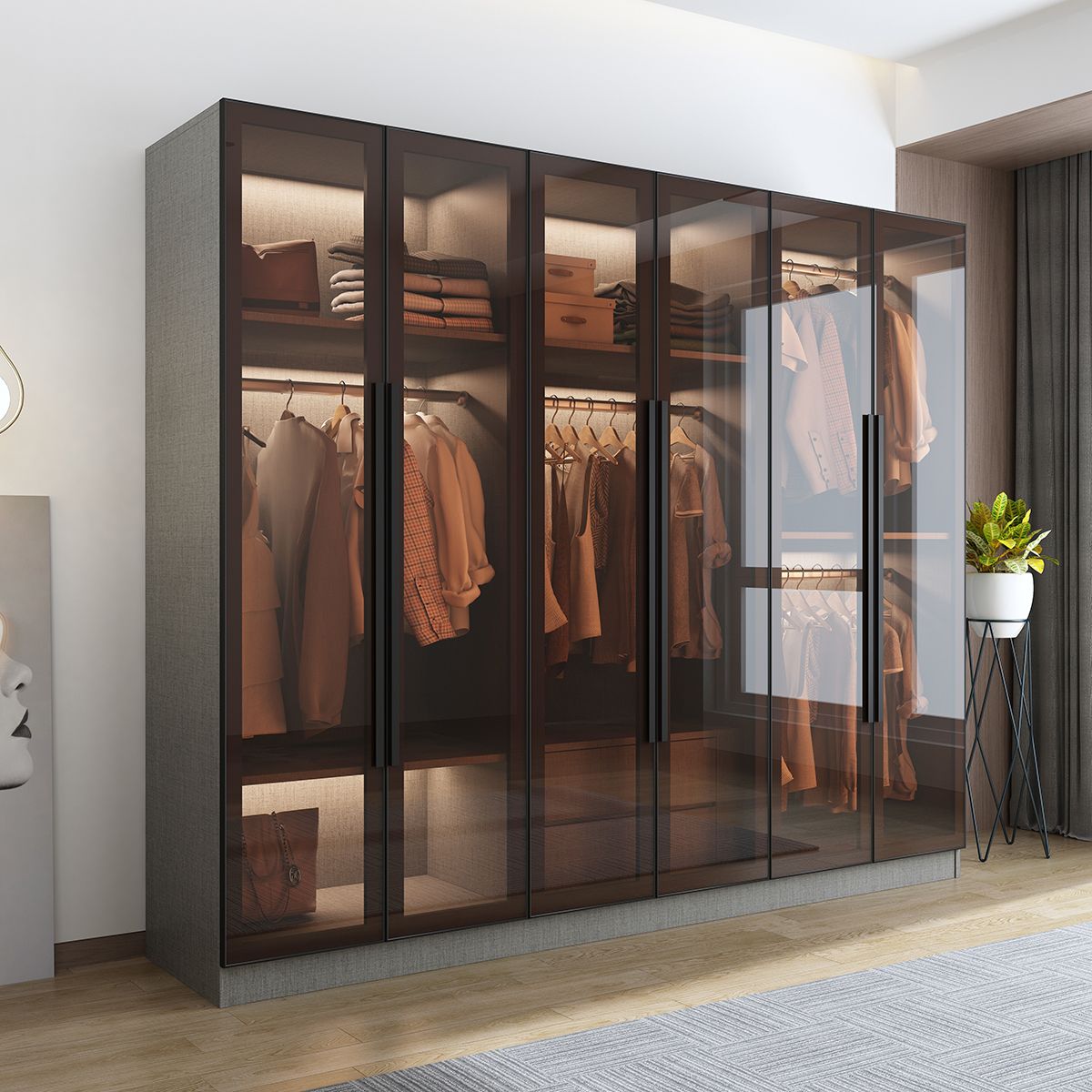 Contemporary Storage Cabinet Mirrored Finish Cabinet with Glass Door