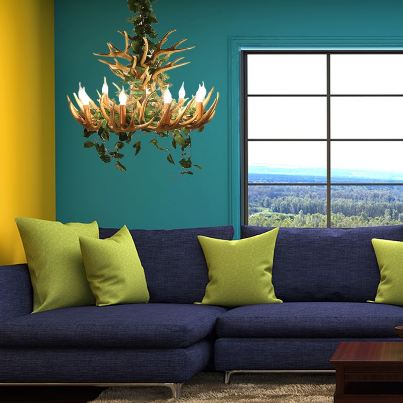 Candle Living Room Hanging Lamp Rustic Resin 4/6/12 Bulbs Pink/Green Chandelier Pendant Light